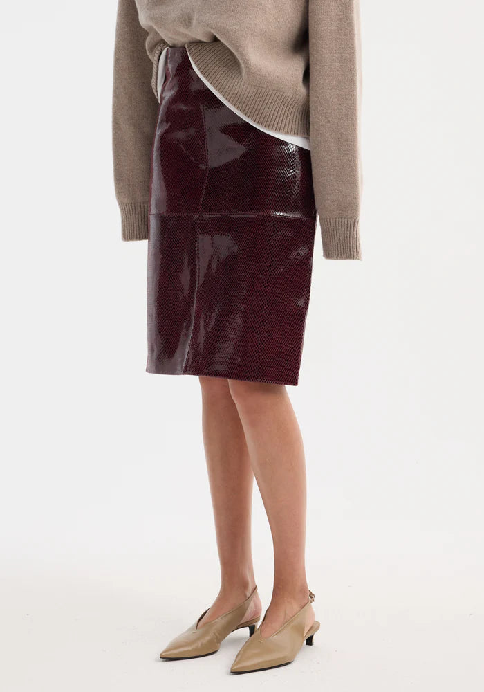 Snake Leather Skirt in Burgundy Snake