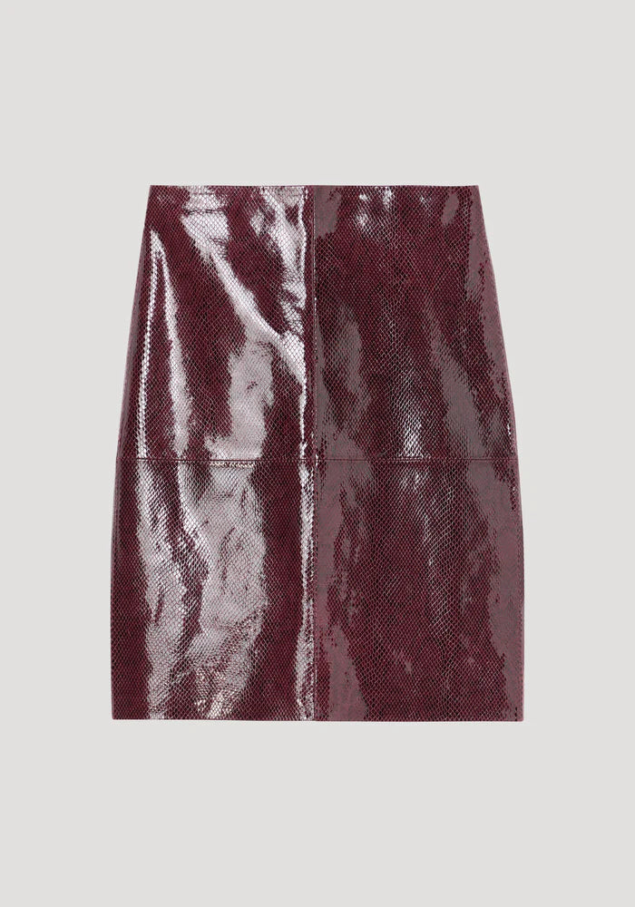 Snake Leather Skirt in Burgundy Snake