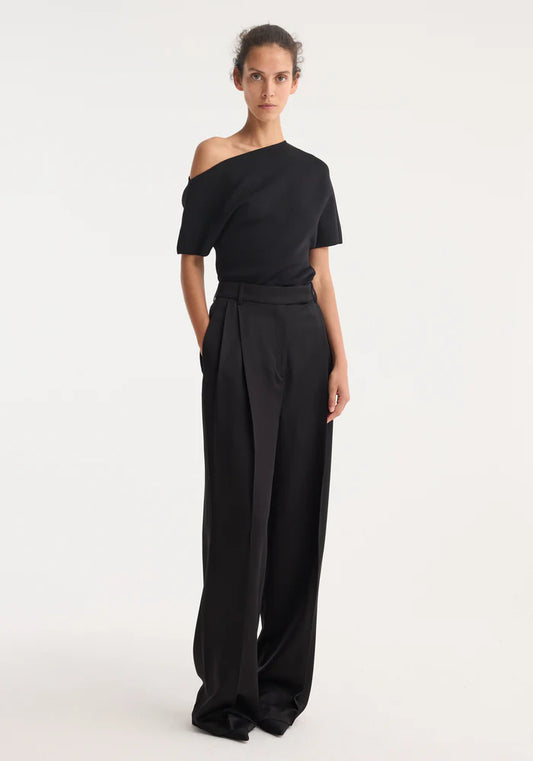 High Waisted Satin Trousers in Black