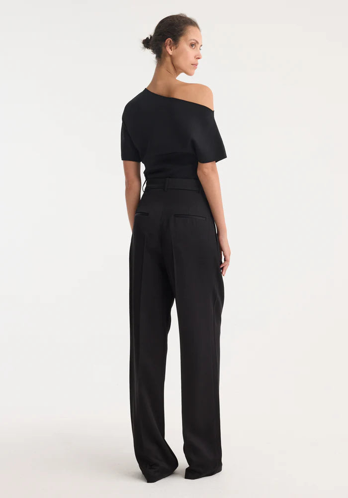 High Waisted Satin Trousers in Black
