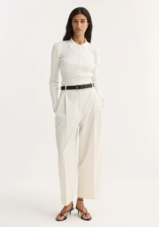 High Waist Turn Up Trousers in Off White