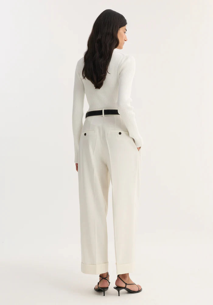 High Waist Turn Up Trousers in Off White