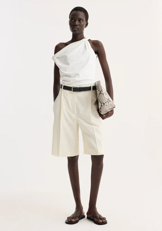 Tailored Single Pleat Shorts in Off White