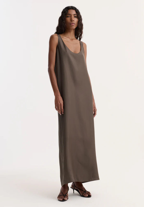 Silk Scoop-Neck Dress in Earth