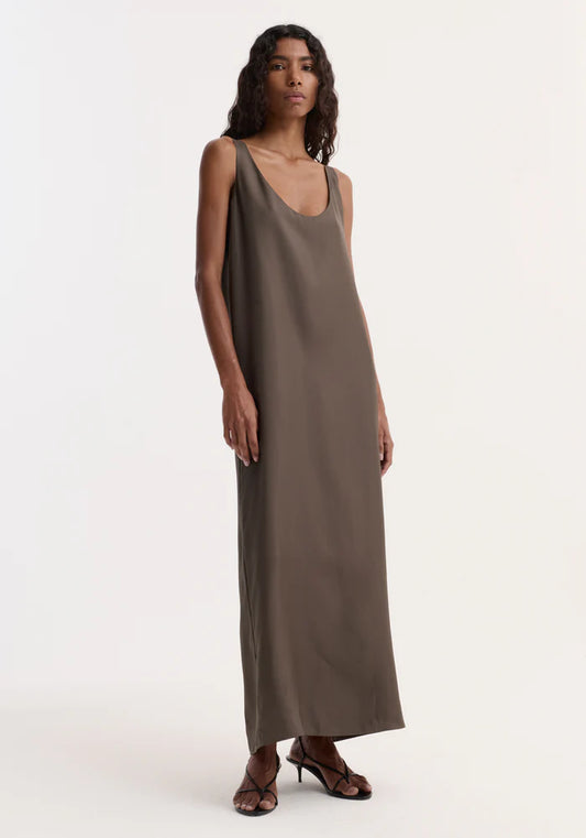 Silk Scoop-Neck Dress in Earth