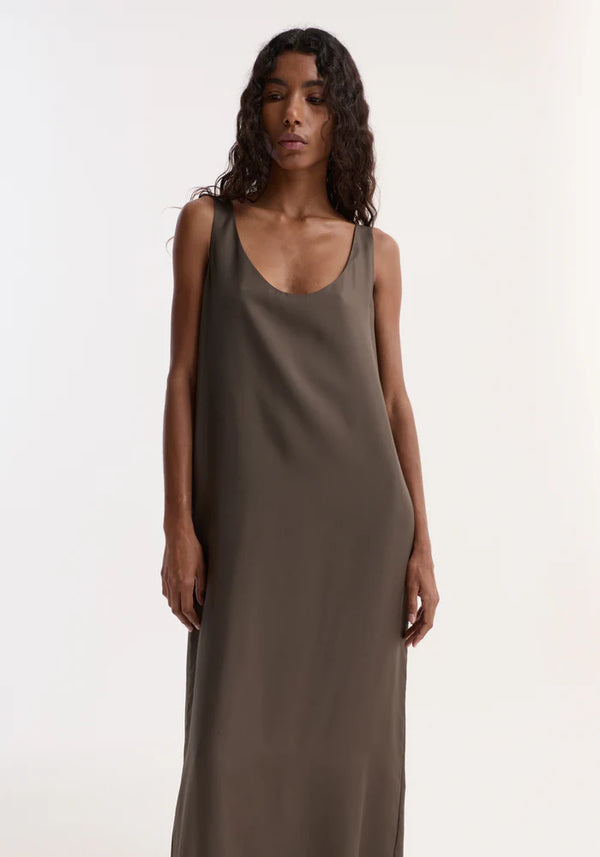 Silk Scoop-Neck Dress in Earth