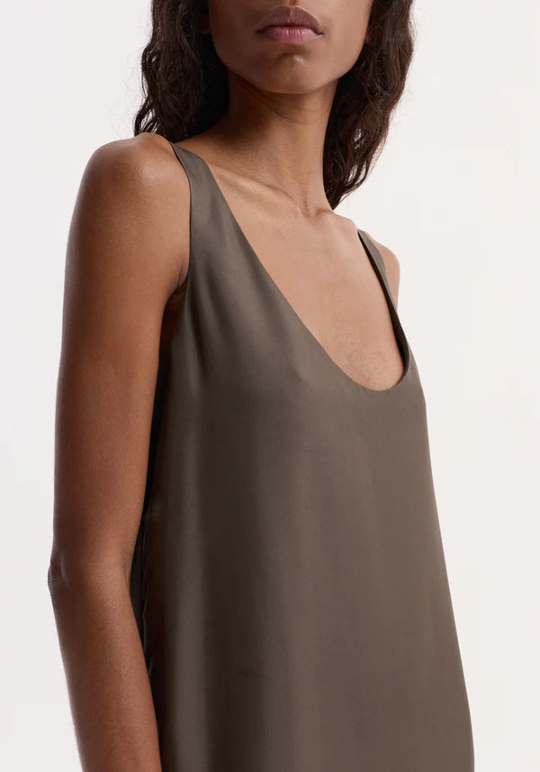 Silk Scoop-Neck Dress in Earth