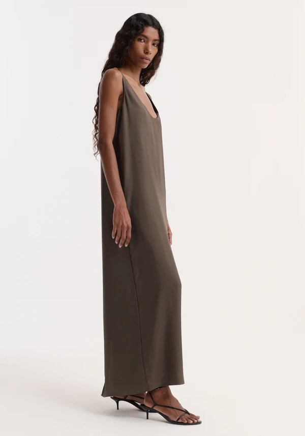Silk Scoop-Neck Dress in Earth