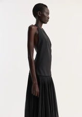 Pleated Muslin Halter Dress in Black