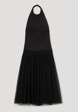Pleated Muslin Halter Dress in Black