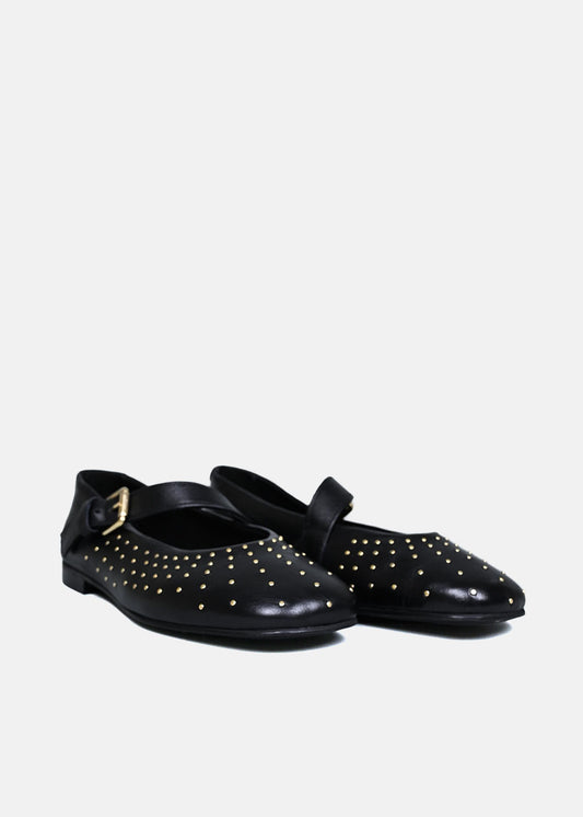 Ballerina Flats with Gold Studs in Black