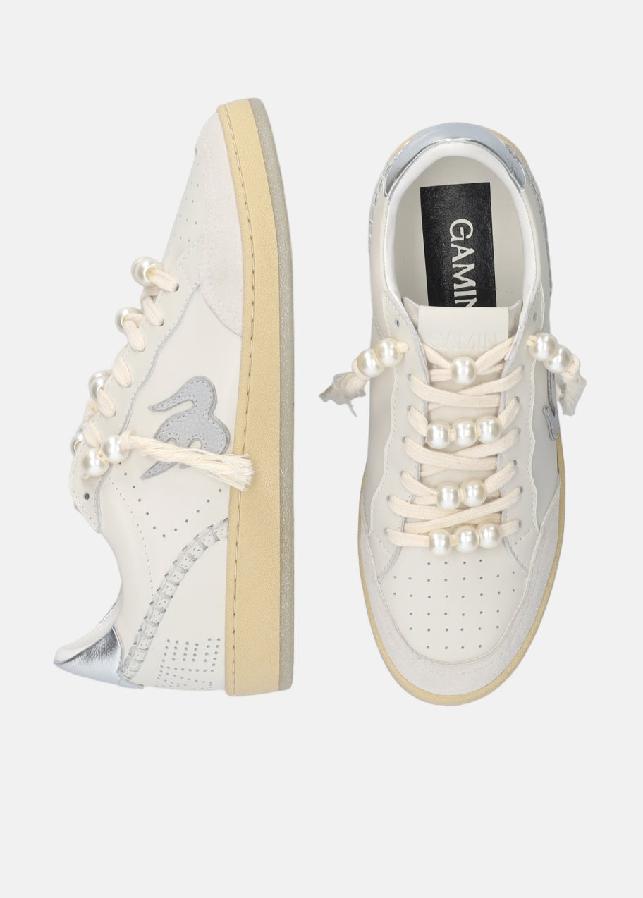 Gamin Sneakers in White Leather With Pearl