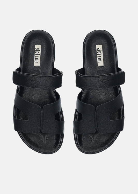 Mindy Flat Sandal in Black Leather