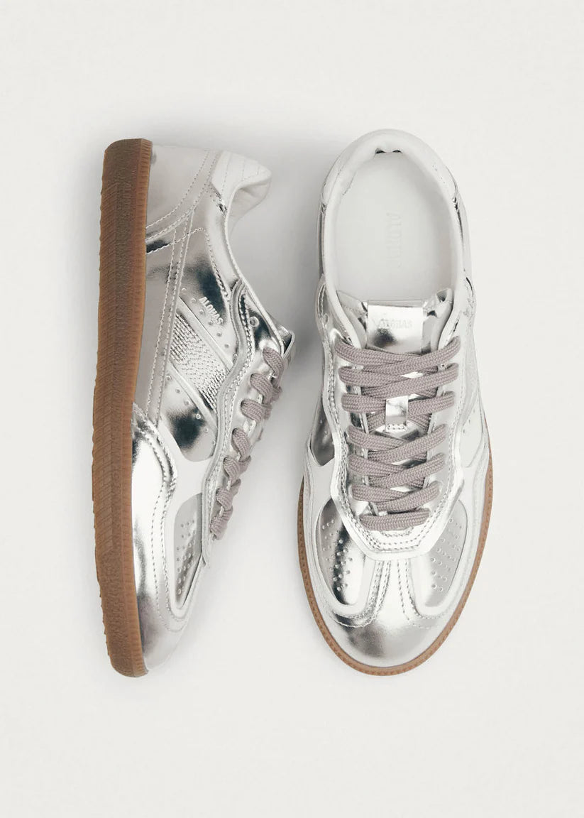 TB490  Rife Shimmer Sneakers in Silver Cream Leather