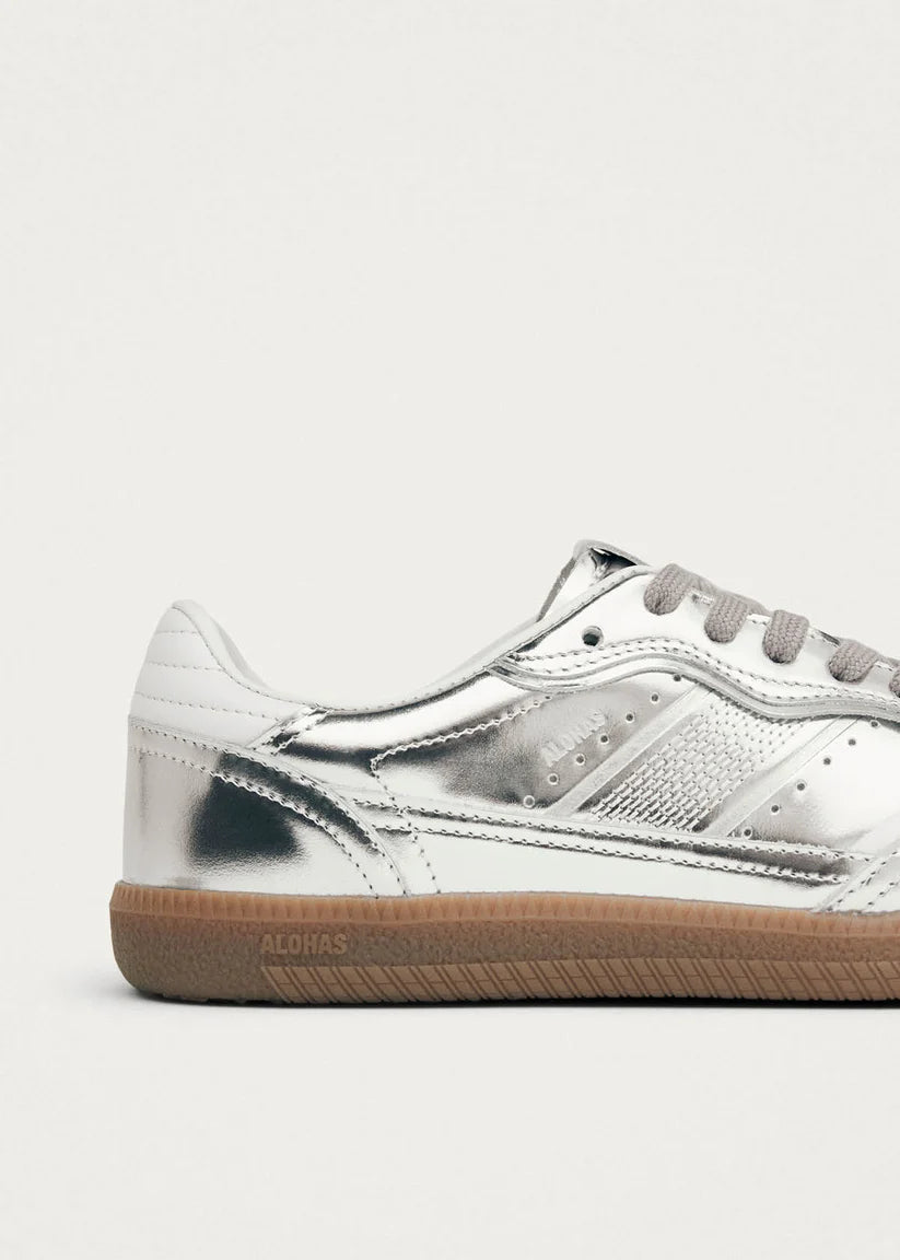 TB490  Rife Shimmer Sneakers in Silver Cream Leather
