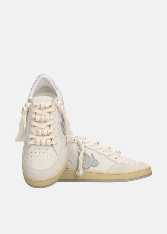 Gamin Sneakers in White Leather With Pearl