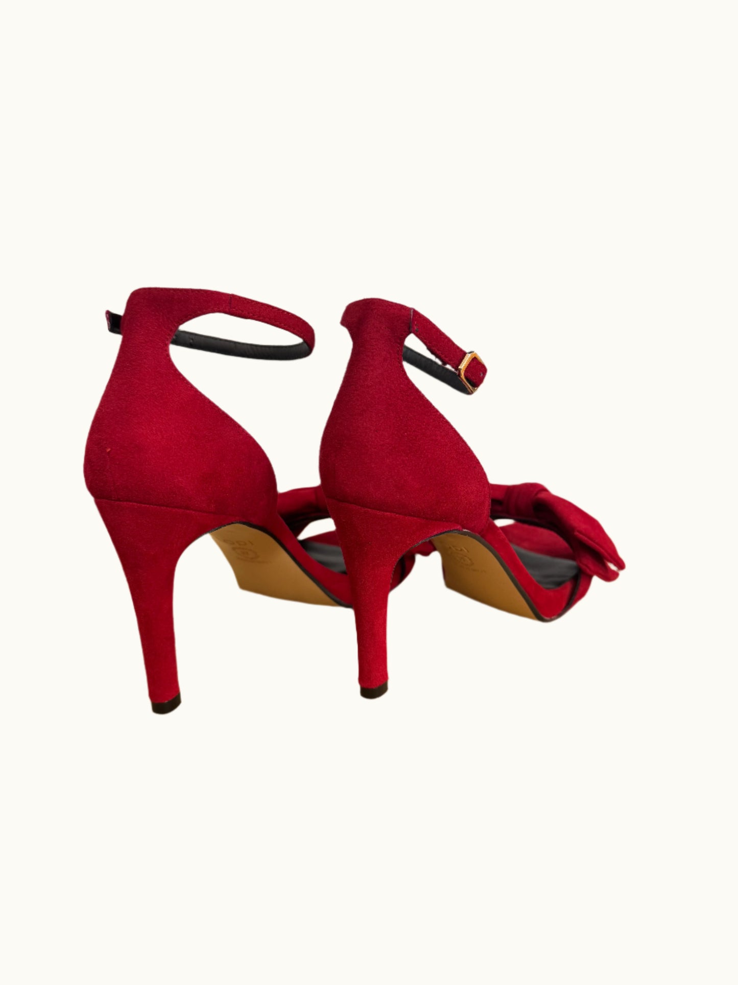 Ingal Bow Detail Ankle Strap Sandal in Red Suede