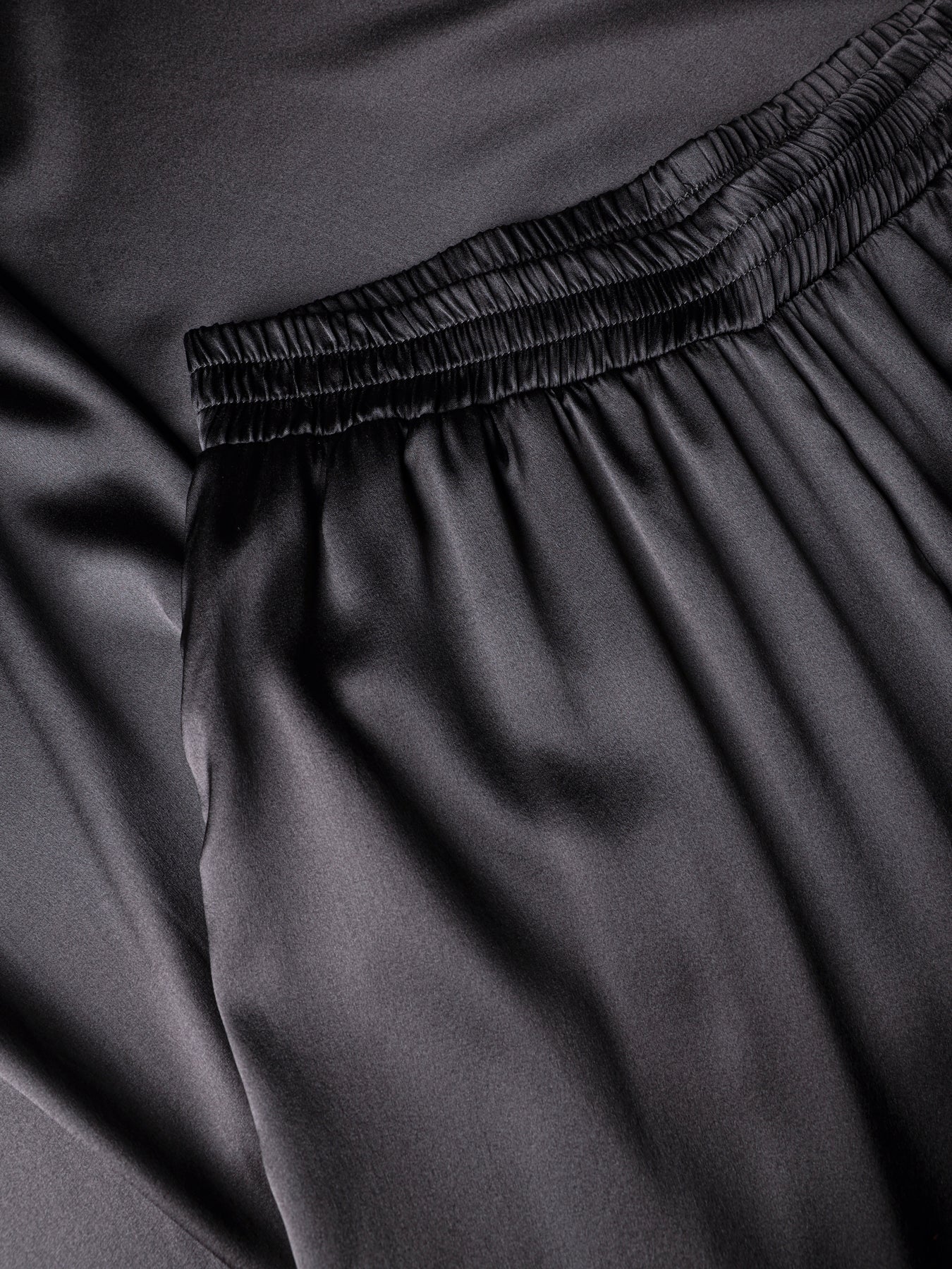 Elasticated Wide Leg Silk Pants in Black
