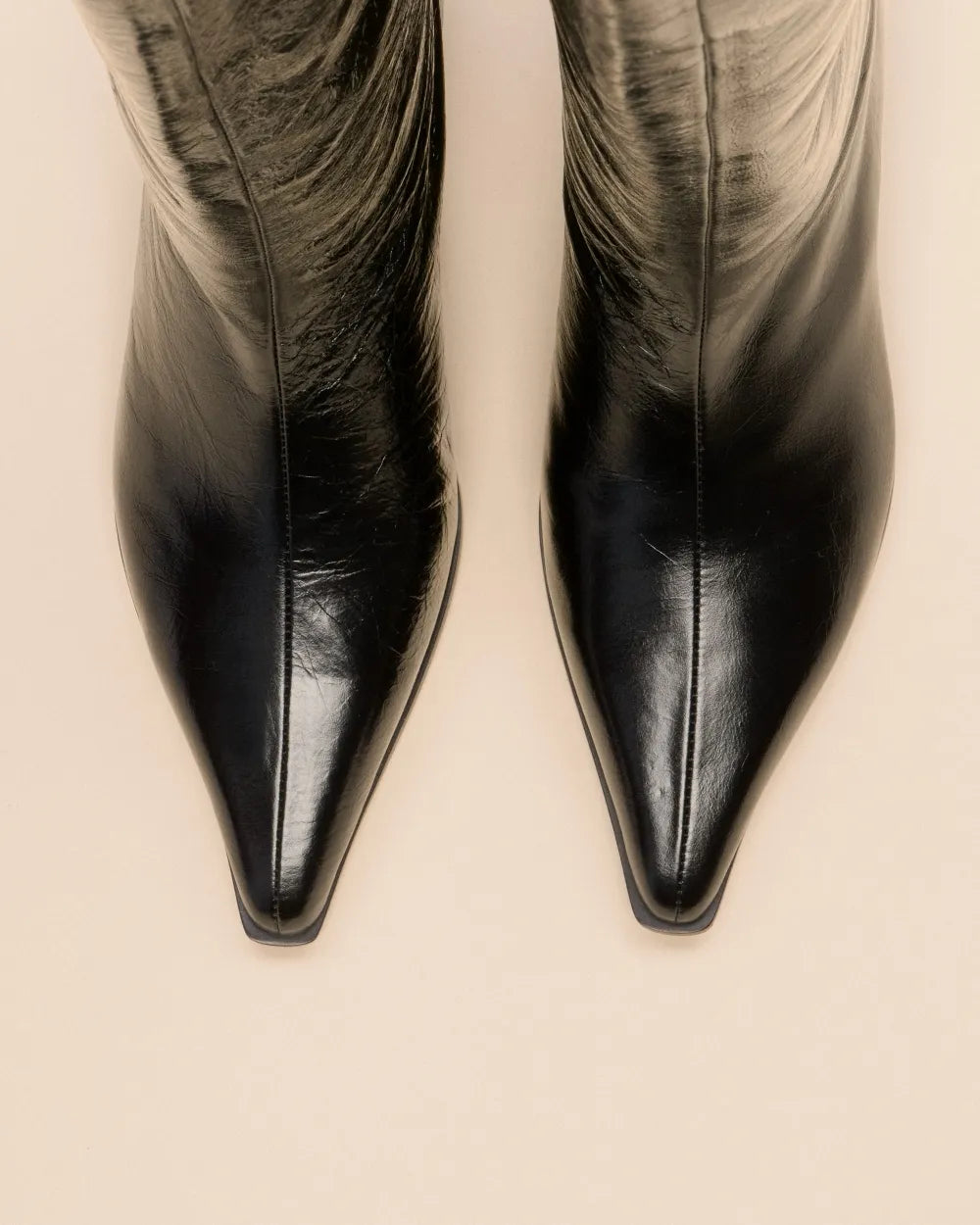 Vivienne Low Heeled Boots with Pointed Toes in Crinkled Black Leather