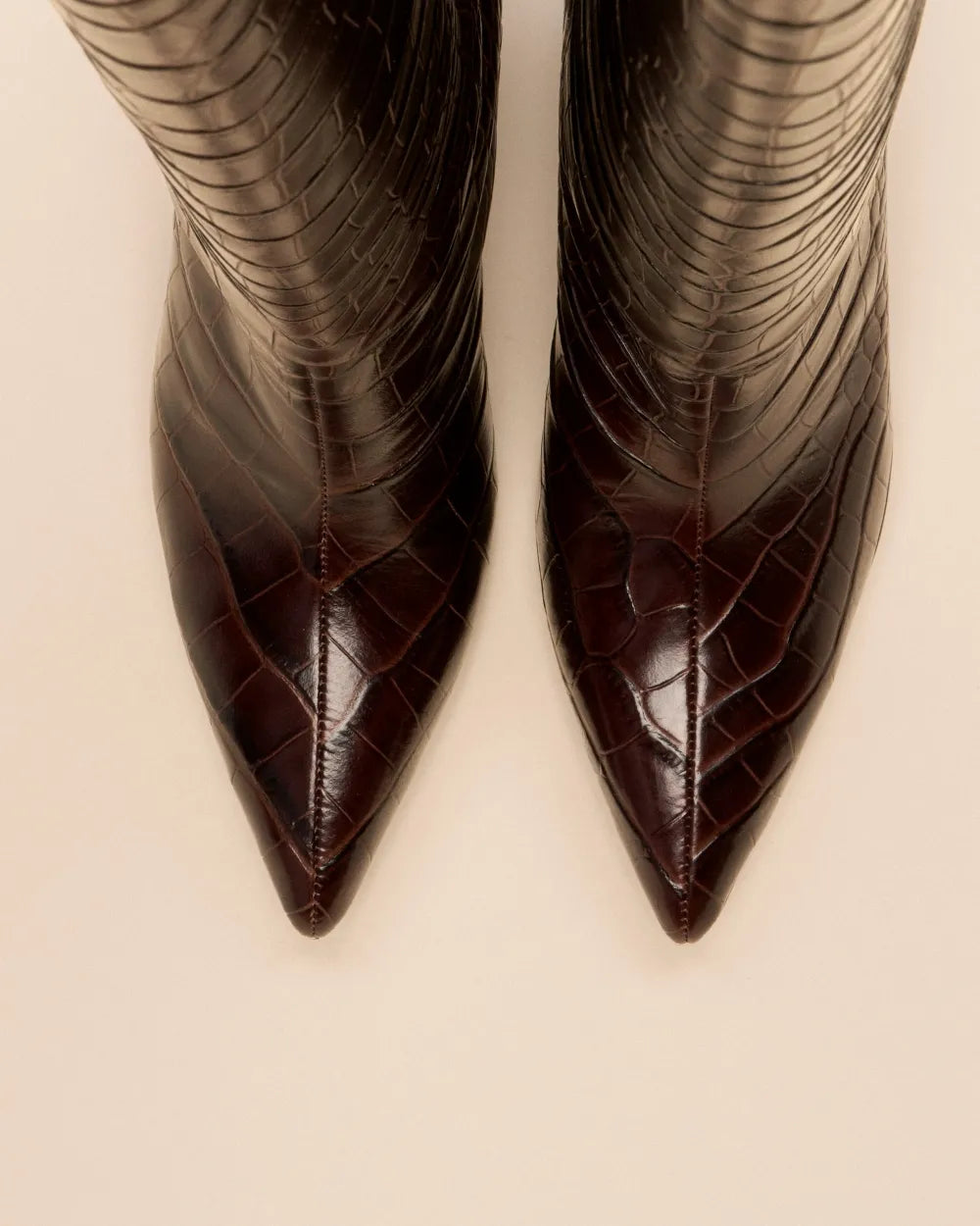 Wassily Boots with High Block Heel in Chocolate Crocodile Leather