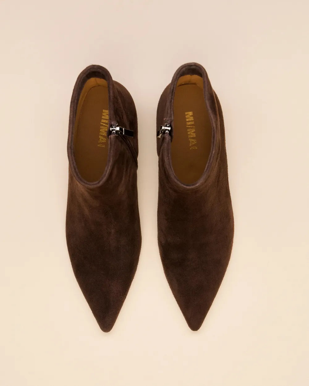 Noura Low Ankle Boots with Pointed Toe in Chocolate Suede
