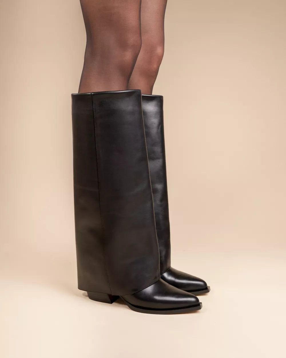 Joan Cuff Boots in Black Leather