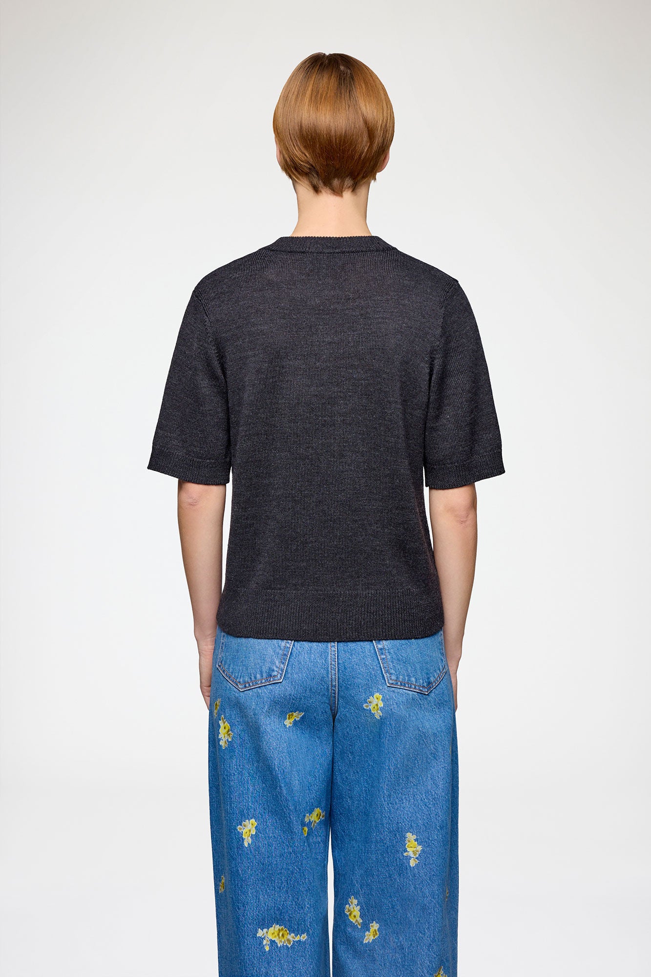 Crochet Applique Merino Tee in Phantom