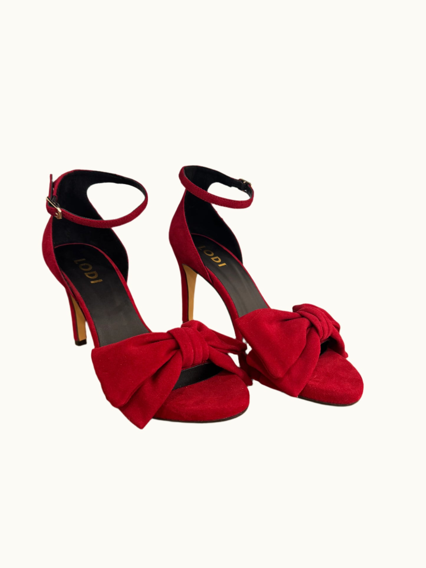 Ingal Bow Detail Ankle Strap Sandal in Red Suede