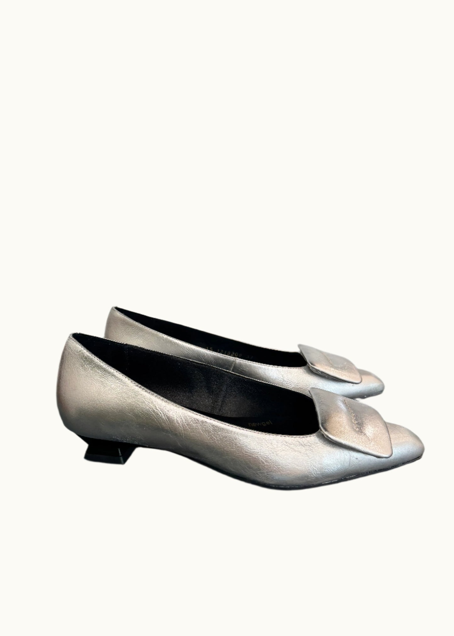 Belle Pointed Toe Buckle Shoe in Metallic Leather