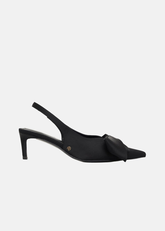 NINA HEELS WITH BOW - BLACK SATIN