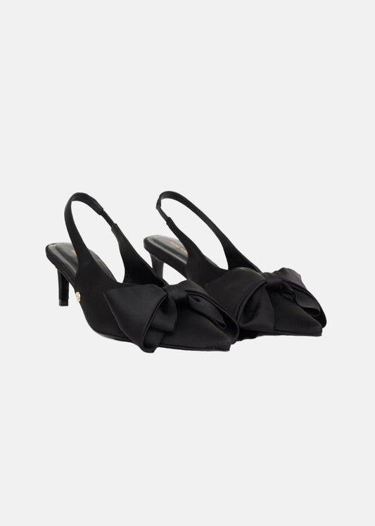 NINA HEELS WITH BOW - BLACK SATIN