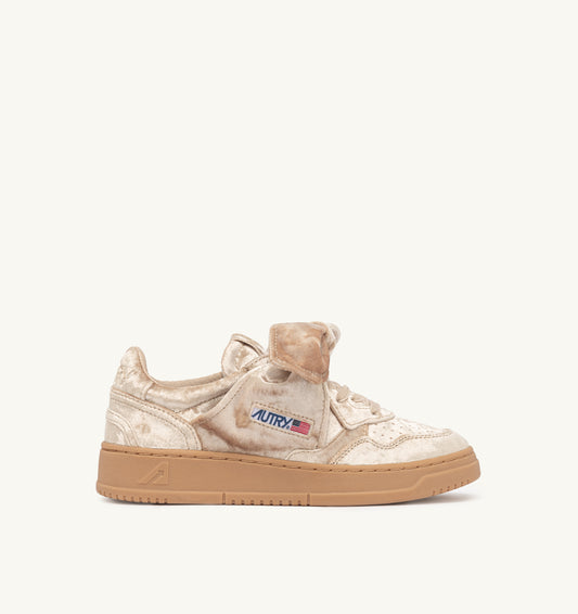 Medalist Low Bow Velvet Sneakers in Gold