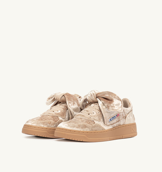 Medalist Low Bow Velvet Sneakers in Gold