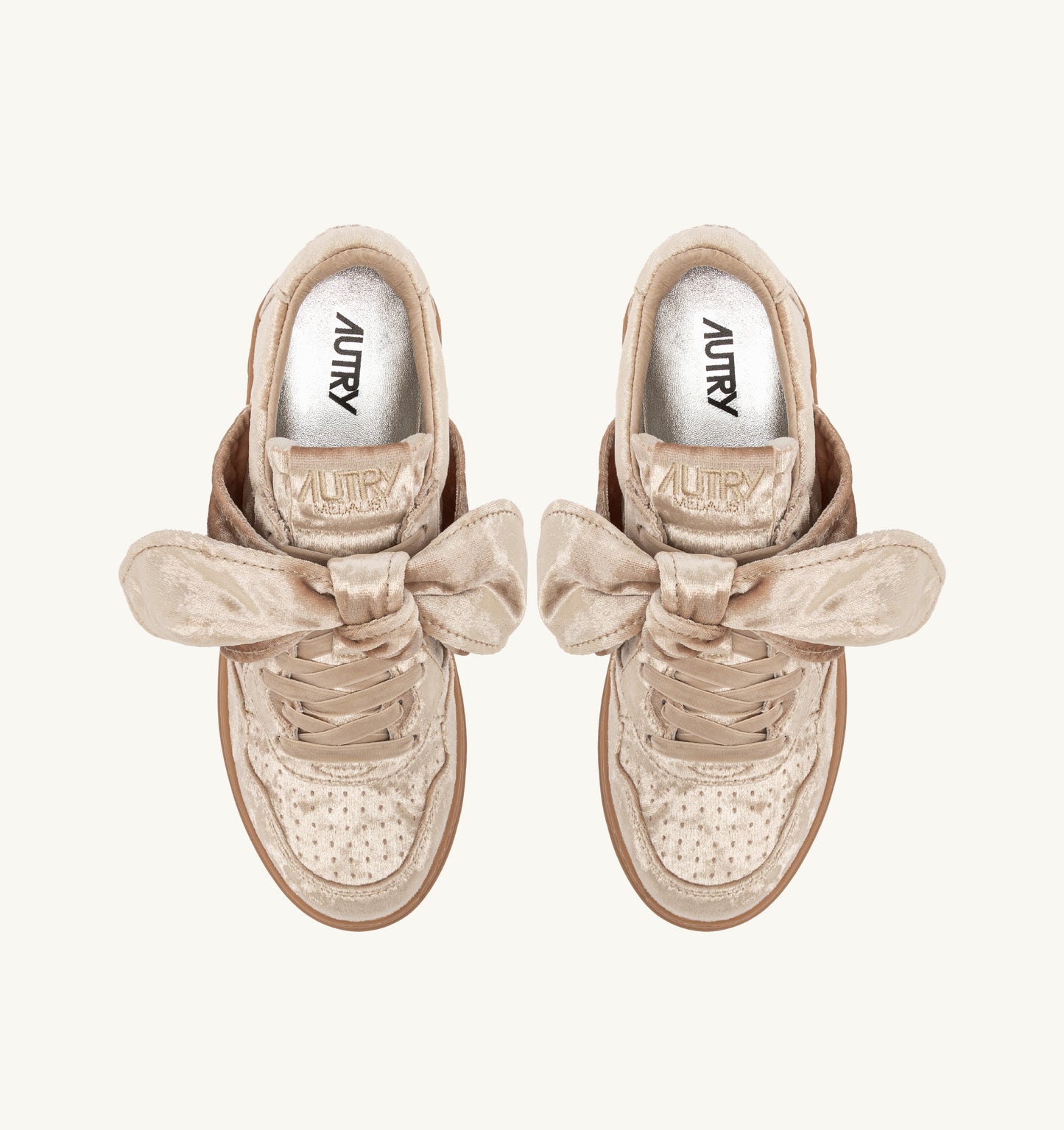 Medalist Low Bow Velvet Sneakers in Gold