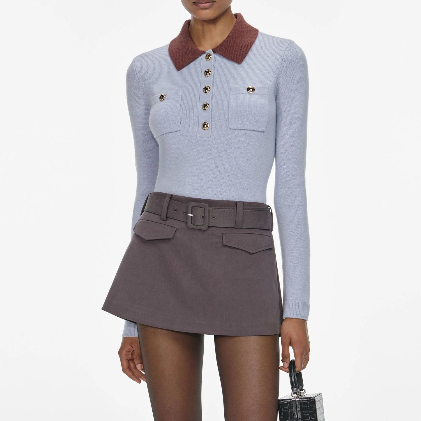 Contrast Collar Knit Top in Blue
