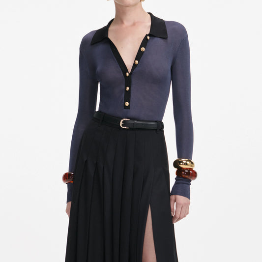 Viscose Knit Bodysuit in Navy