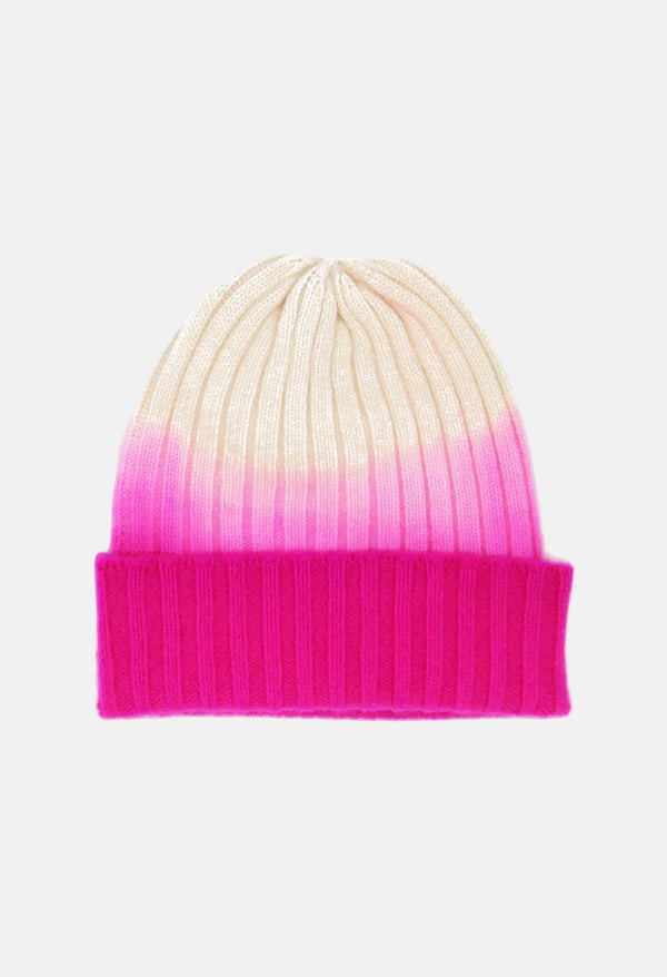 Cashmere Beanie in Neon Pink/ White