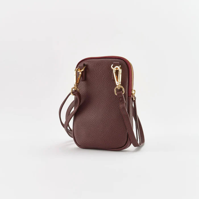 Cassia Phone Bag in Burgundy Tweed