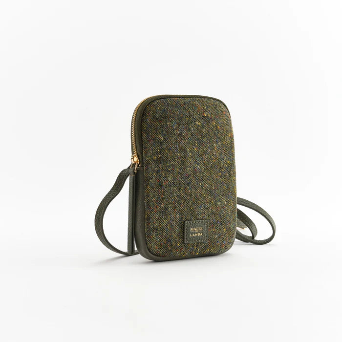 Cassia Phone Bag in Dark Green Tweed
