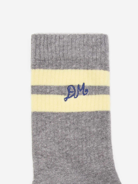 Sporty Calf Socks in Grey Marl/Butter Stripe