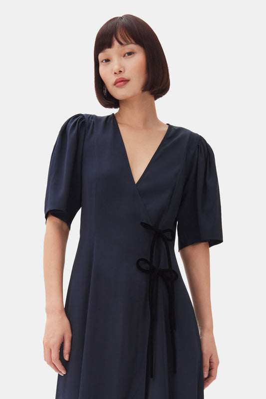 Wrap Midi Dress in  Sky Captain