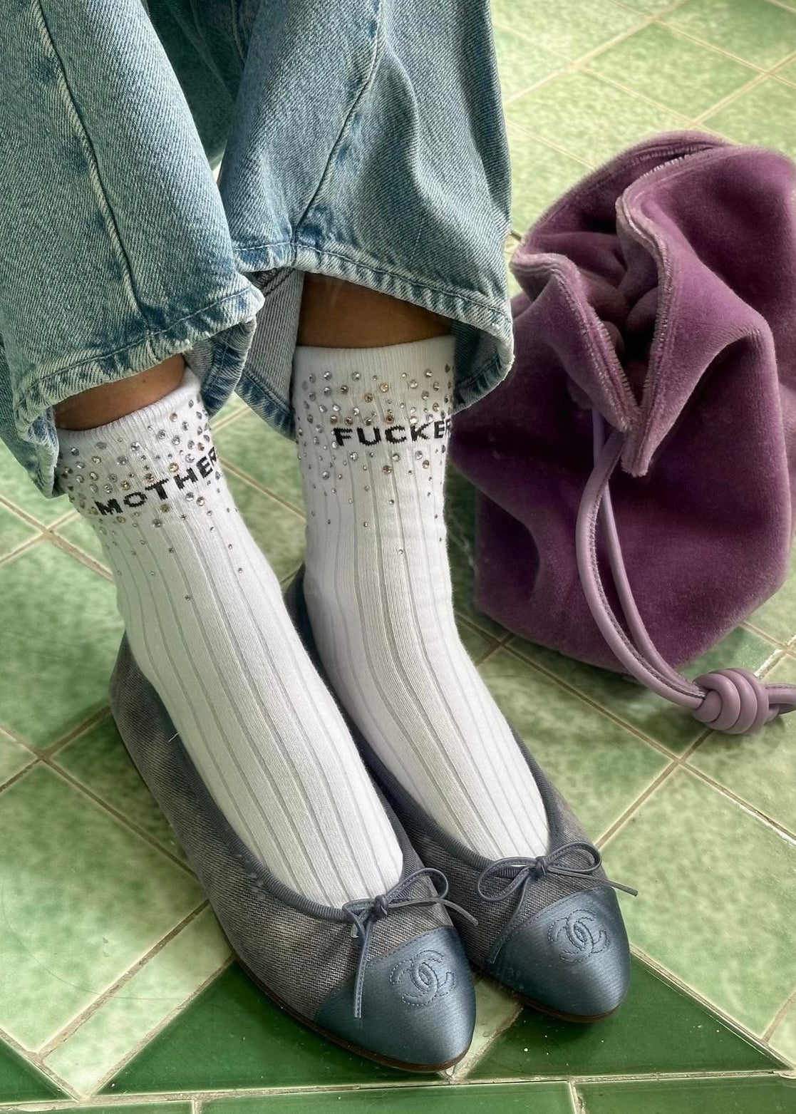 Mother Fucker Rhinestones Sock