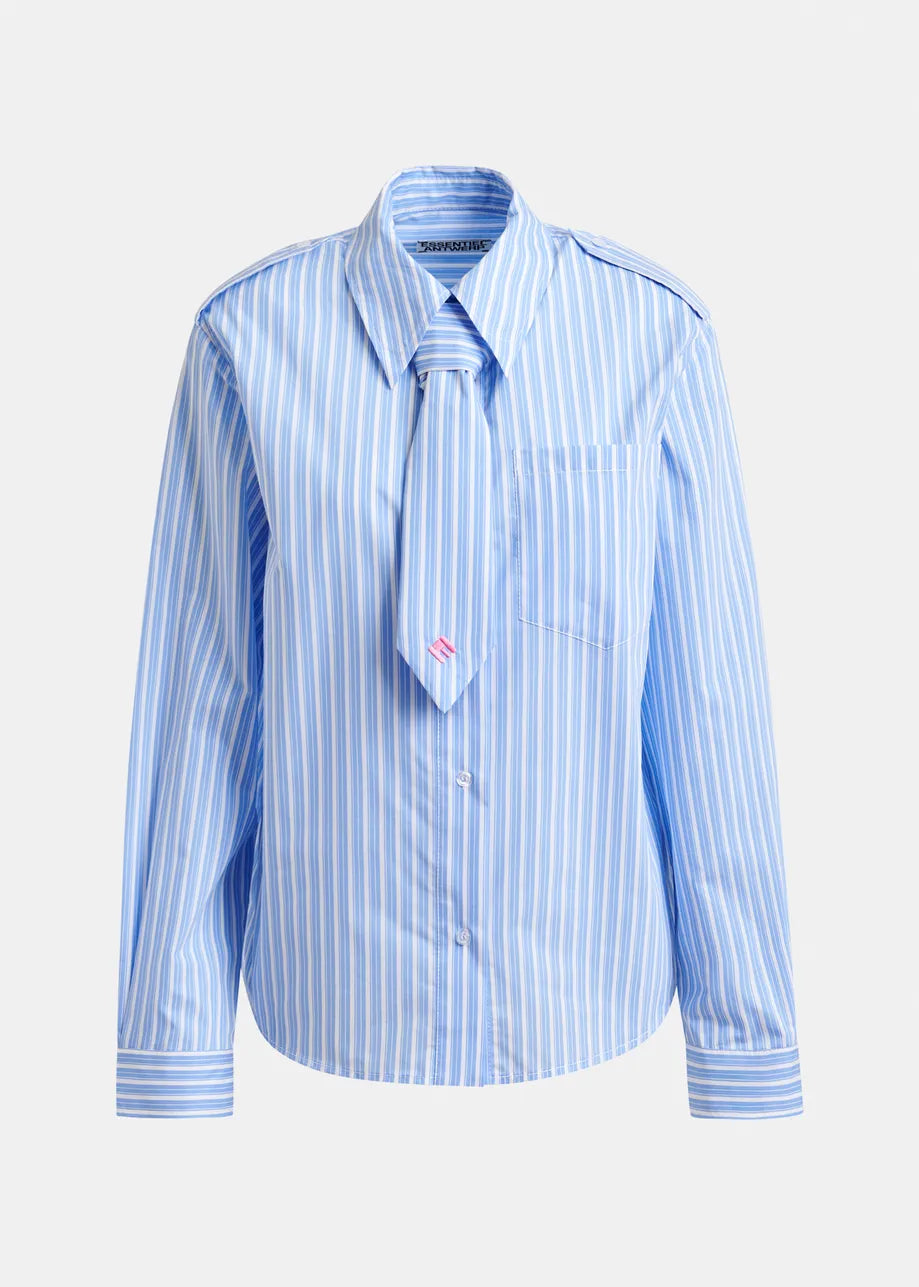 Striped Shirt with Removeable Tie in Blue and White