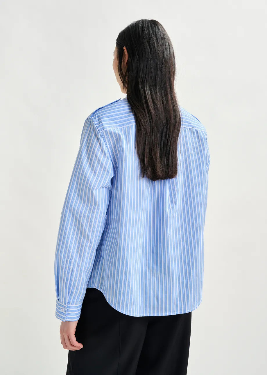 Striped Shirt with Removeable Tie in Blue and White