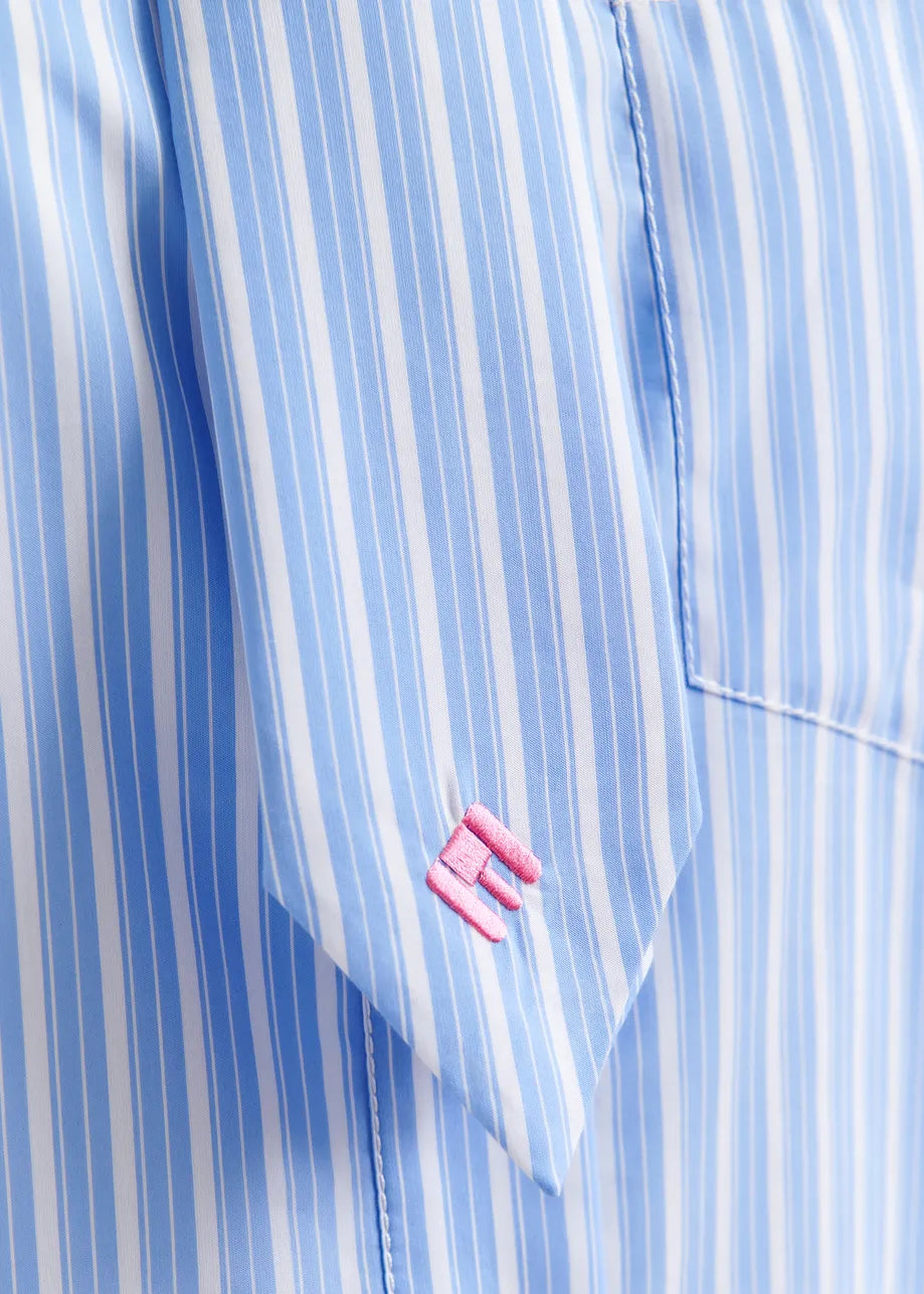 Striped Shirt with Removeable Tie in Blue and White