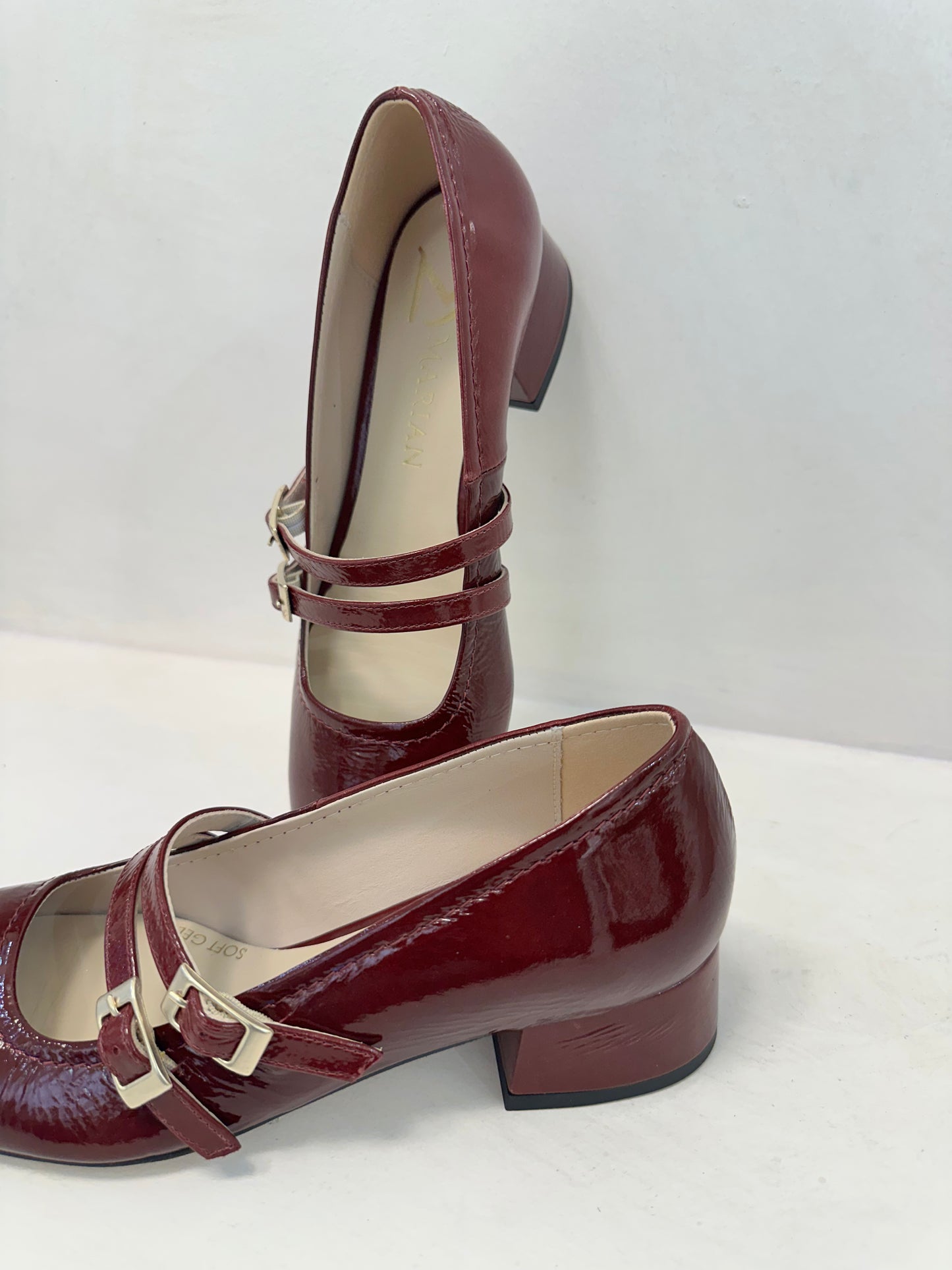 BURGUNDY BLOCK HEEL WITH STRAP- MARIAN