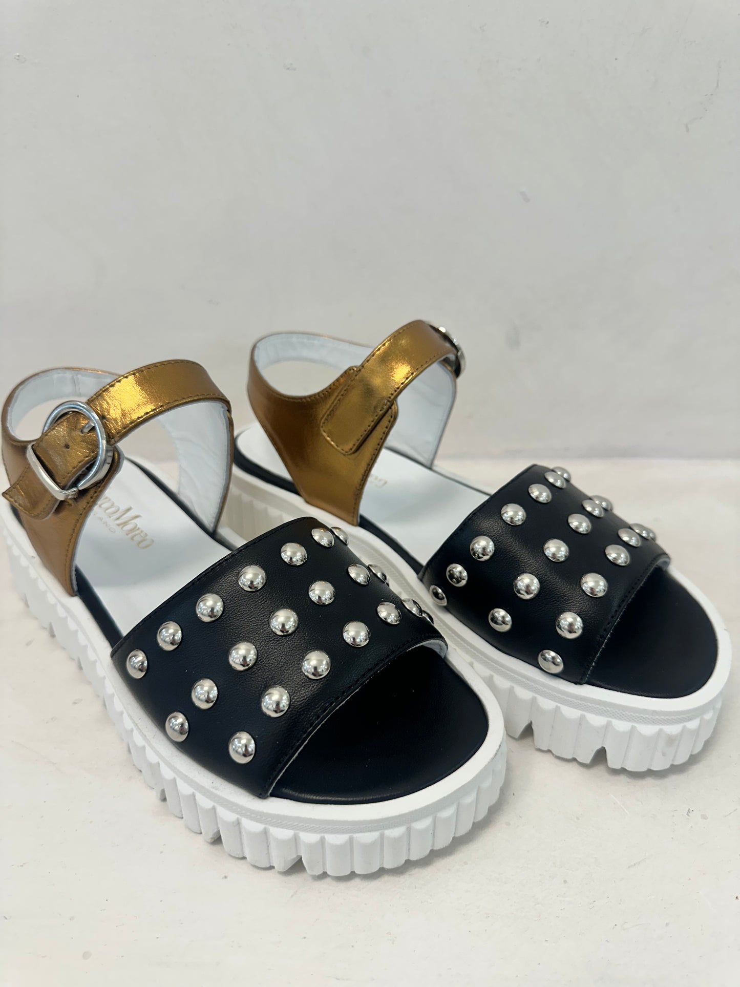 NAPPO NERO BLACK STUD SANDAL - MARCO MOREO