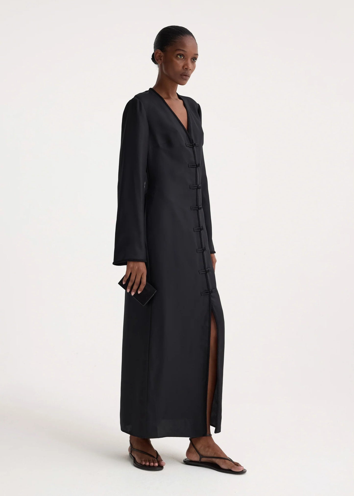 Mandarin Silk Closure Dress in Black