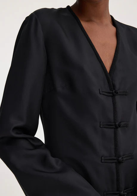 Mandarin Silk Closure Dress in Black