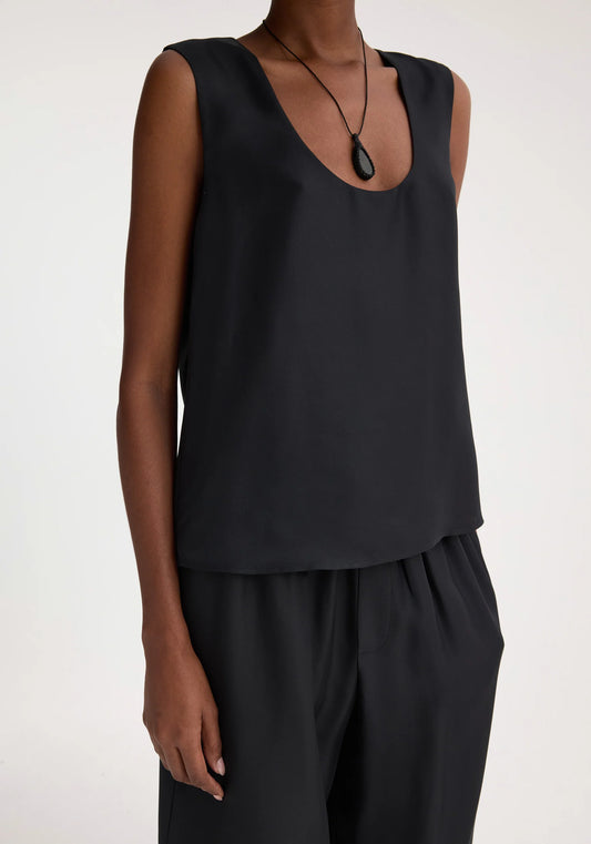 Scoop Neck Silk Top in Black